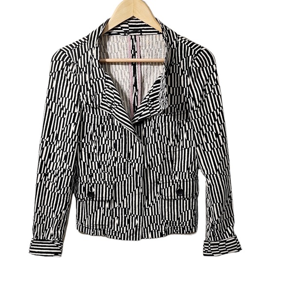 Max Mara Black Cream Striped Cotton Blazer Size 8 - Picture 1 of 8